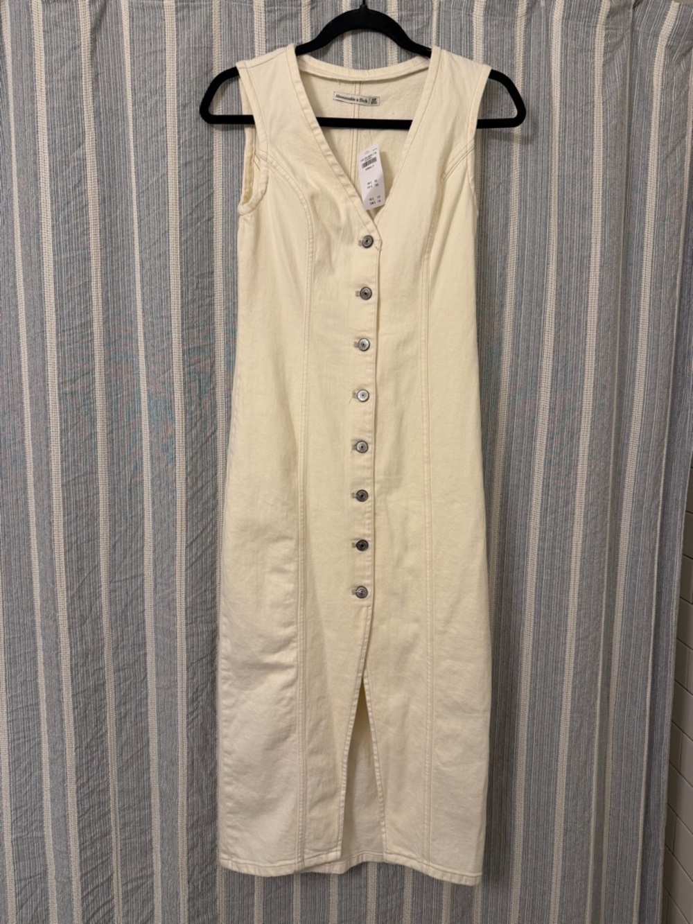 Abercrombie & Fitch Cream Button-Front Midi Dress